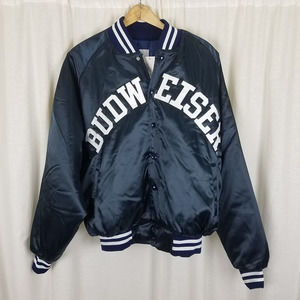 Vintage Budweiser Spellout Satin Quilted Bomber Baseball Jacket Mens XL USA 90s